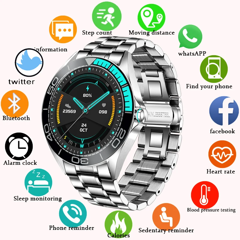 

LIGE Luxury Steel Band Smart Watches Men's smartwatch IP68 Waterproof Sports Fitness Watch Men for Android ios reloj inteligente