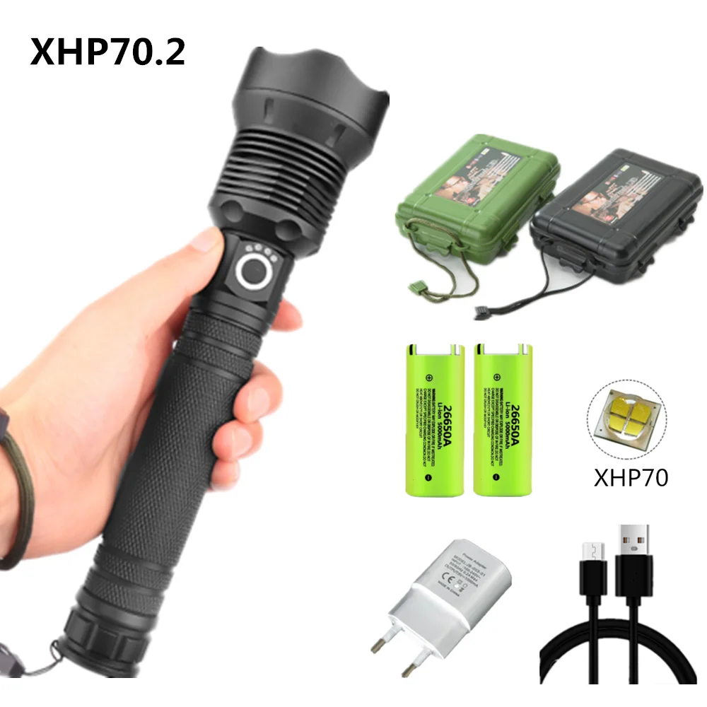 

most powerful flashlight 7000 lumens Lamp xhp70.2 usb Zoom led torch xhp70 18650 or 26650 battery Best Camping Outdoor hunting