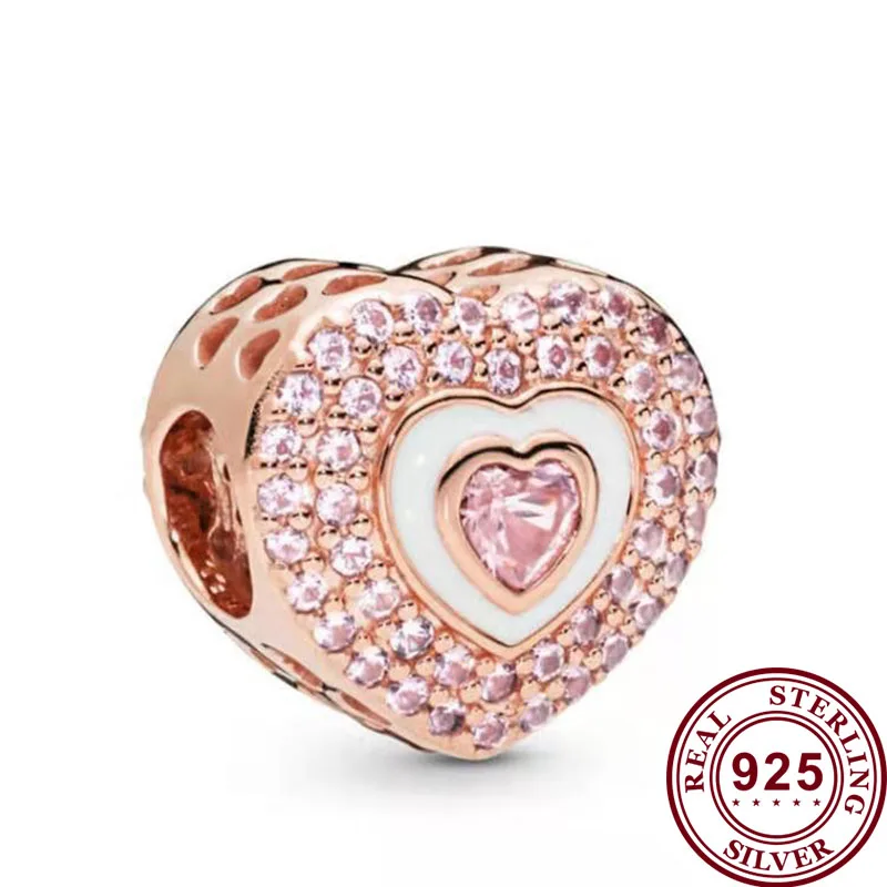 

100% 925 Sterling Silver Bead Rose Gold Hollow Love Beads Fit Pandora Women Bracelet & Necklace Diy Jewelry