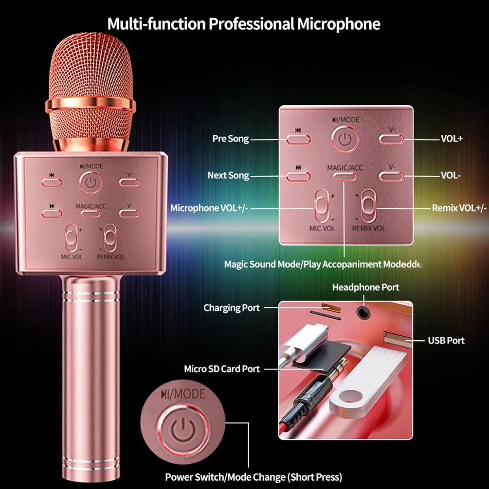 Беспроводной микрофон для караоке портативный Bluetooth-микрофон 3 динамика 15 Вт