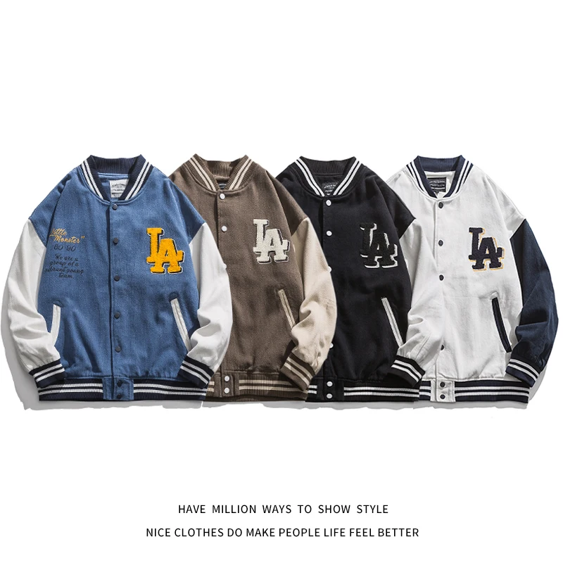 

2021 NEW FASHION Spring&Autumn LA Embroidery Women's Baseball Jacket Men's Coat Unisex Couple Varsity Bomber Boyfiend Style