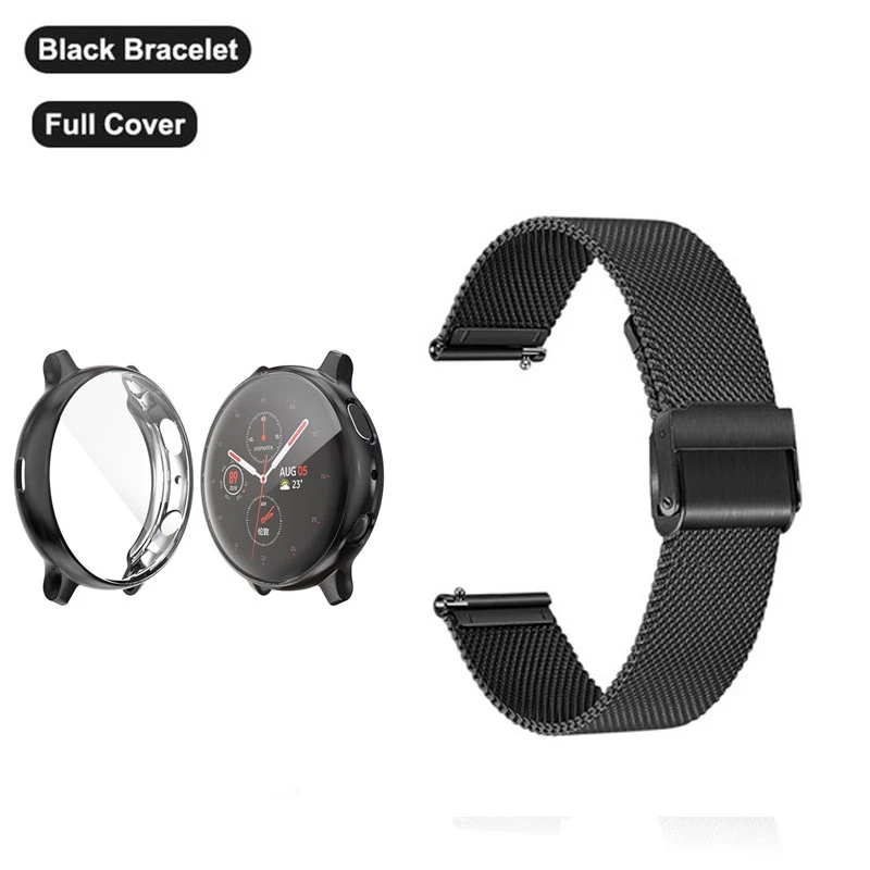 

For Samsung Galaxy Watch Active 2 44mm Strap Cases Protector Film Stainless Steel Metal Bracelet Band For Active 40mm Watch Case
