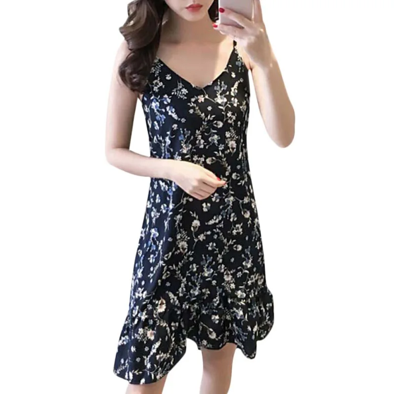 

Женское шифоновое платье с v-образным вырезом и цветочным принтом, 2019