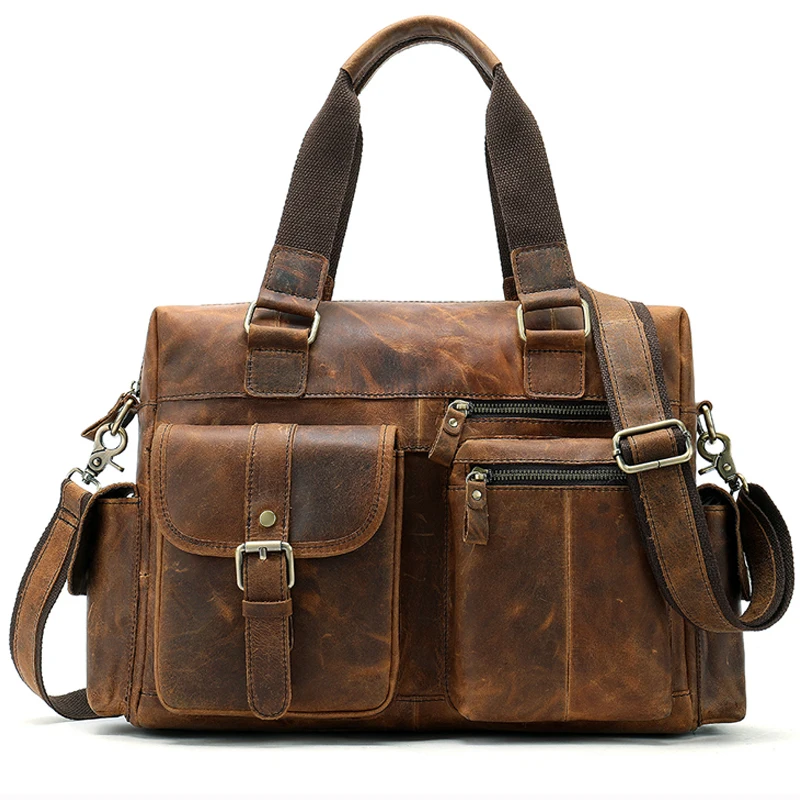 100% Genuine Leather Briefcase Messenger Bag Men Shoulder Bag Male Briefcases Laptop Handbag Computer Leather Bags for Documents