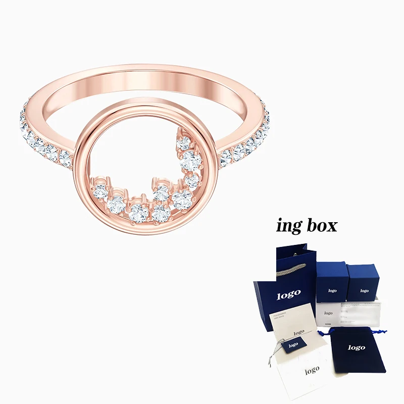 

2021 Fashion SWA Ring New North Ring Rose Gold Transparent Round Pattern Shiny Crystal Ladies Birthday Romantic Jewelry Gift