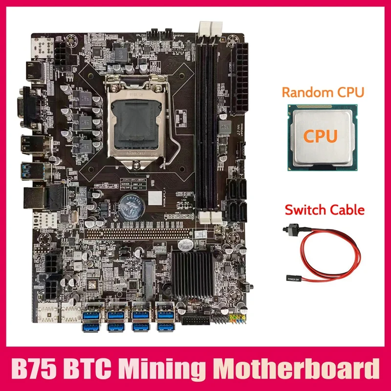 

Материнская плата B75 для майнинга BTC + случайный ЦП + кабель переключения LGA1155 8xpcie USB-адаптер DDR3 MSATA B75 USB материнская плата для майнинга BTC