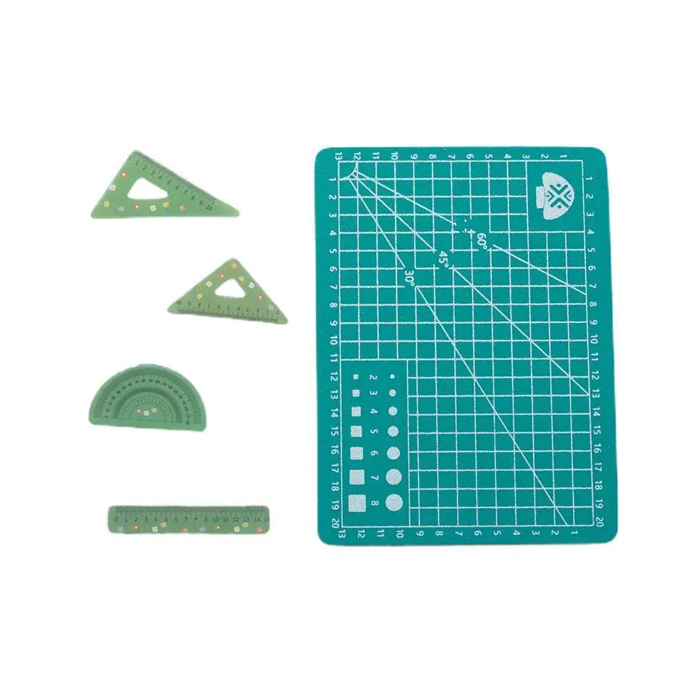 

5pcs/set 1:12 Scale Mini Dollhouse Miniature Cutting Mat Scissor Ruler For 1/12 Doll Accessories