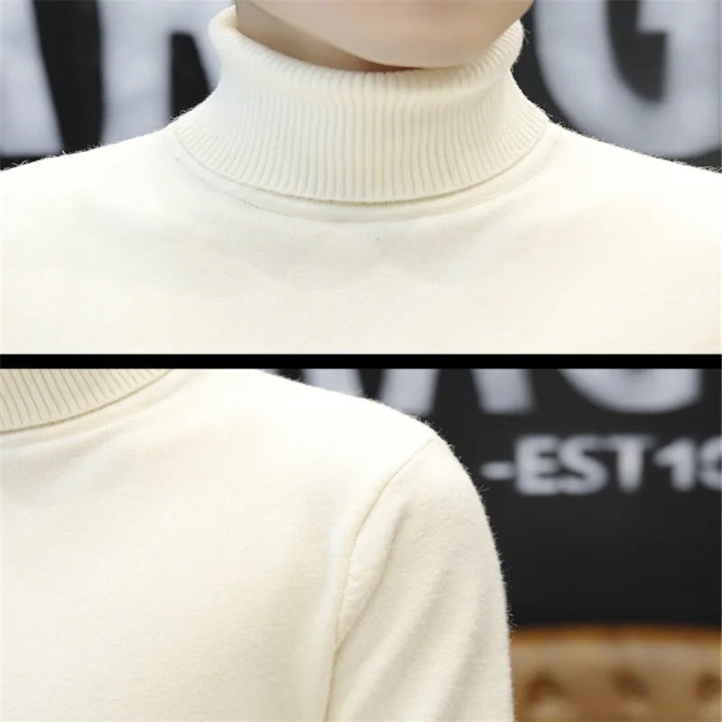 

Young men's pure color autumn and winter sweaters, delicate texture pullover high collar Korean fashion sweater casual