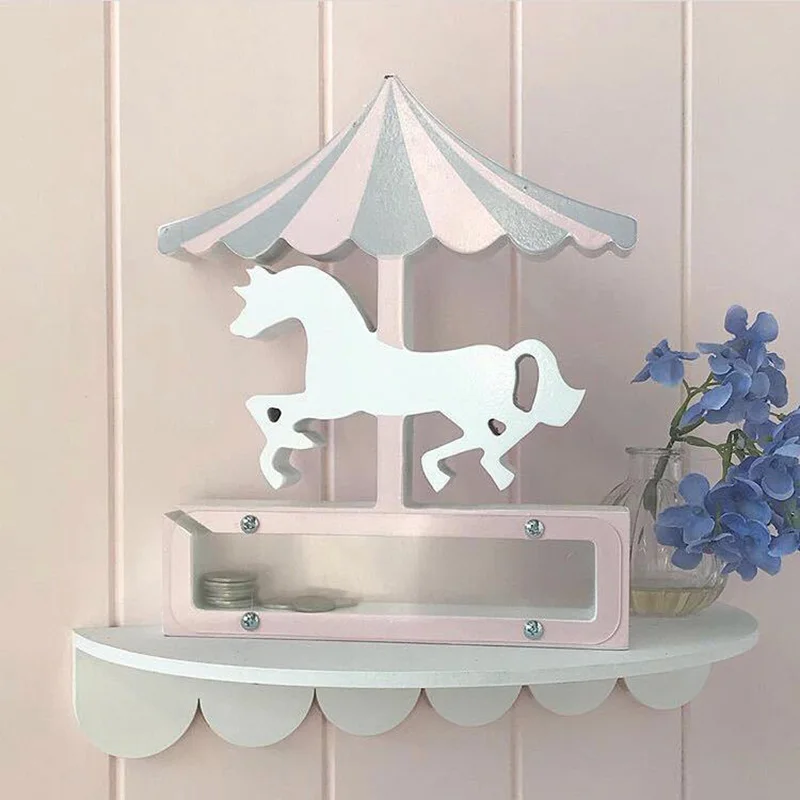 Копилка деревянная в скандинавском стиле с единорогом карусель лошадь украшение