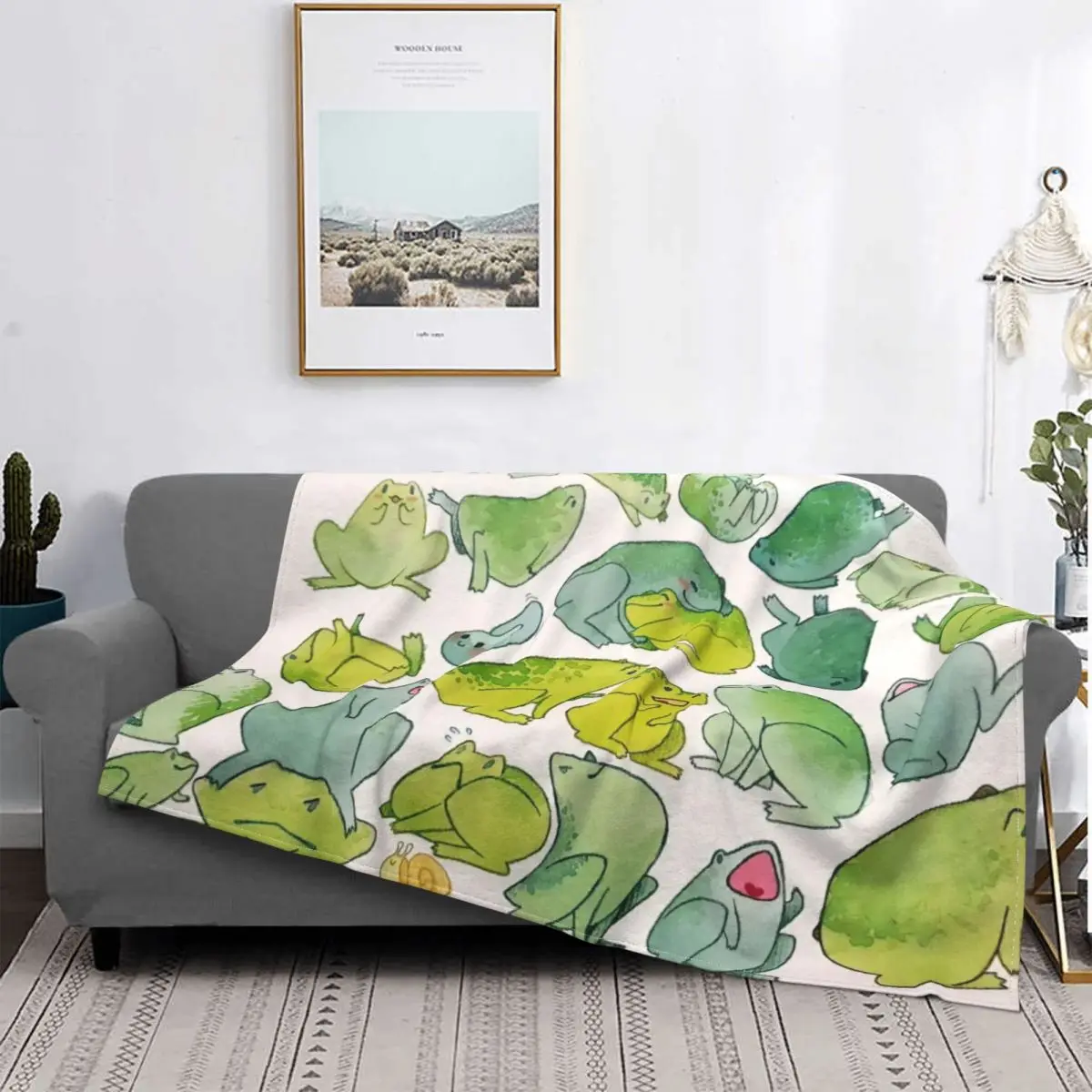 

Mantas de franela con estampado de rana y Sapo, manta fina ligera y portátil de arte estético para cama, colcha de coche