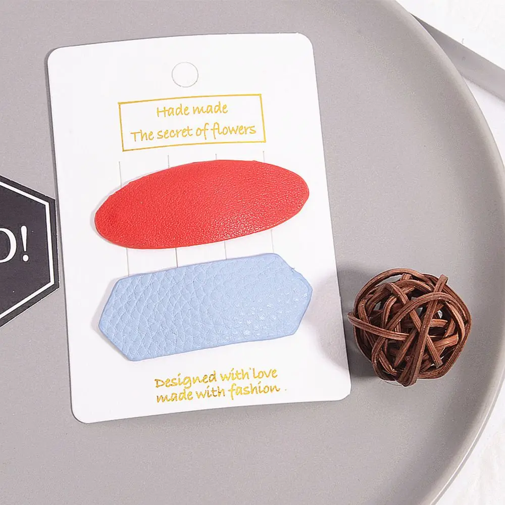 

Korean Women Girls Candy Colors Rectangle Polygon Leather Hairpins Sweet Hair Clips Barrettes BB Clips Fashion Hair Accessories