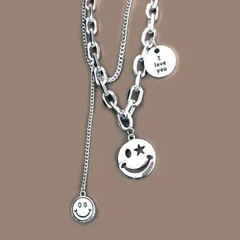 

Hip-hop Multi-layer Letter Smile Necklace Female Punk Tide Personality Online Celebrity with Double-layer Necklace Jewelry Q1266