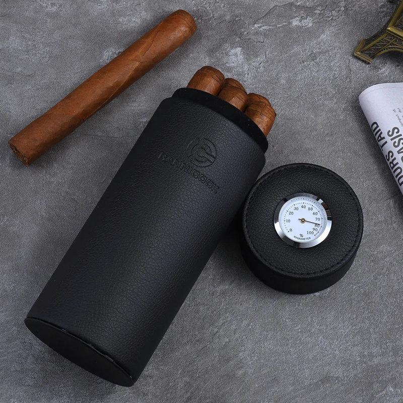 20 Count Black Cedar wood cigar tube leather Case large capacity Moisturizing Store Humidifier Portable High-end gifts | Дом и сад