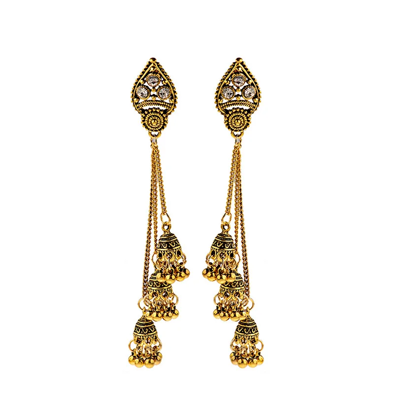 Gold CARTER LISA этнические антикварные длинные золотые Jhumkas цыганские колокольчики Boho Винтажные висячие серьги для женщин цыганские украшения Oorbellen - Окраска металла: Gold