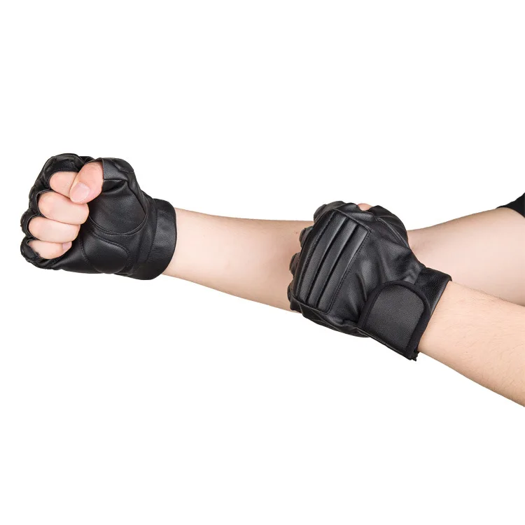

Breathable washed leather gloves outdoor sports cycling fitness climbing half finger gloves wholesale