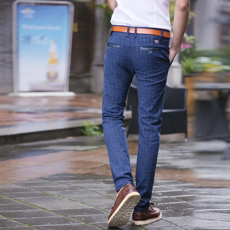Мужские клетчатые брюки и в английском стиле черные синие серые длинные для