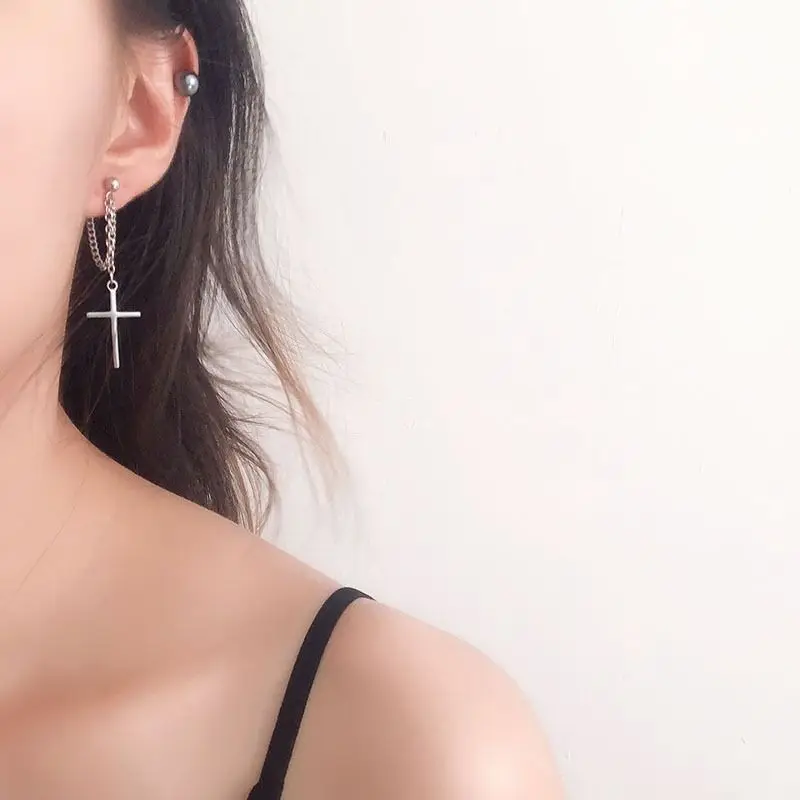 

Egirl Girl Cross Chain Pendant Earrings Korea Style Harajuku Punk Cool For Women Men Bff Street Hip Hop Jewelry Gift