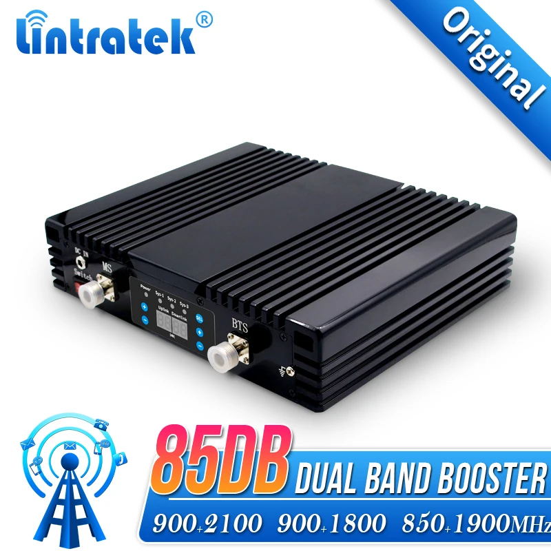 85db Signal Booster Dual Band Amplifier CDMA Lintratek 2W 850 900 1800 2100 GSM Amplifier Mobile DCS WCDMA 2G 3G 4G LTE Repeater