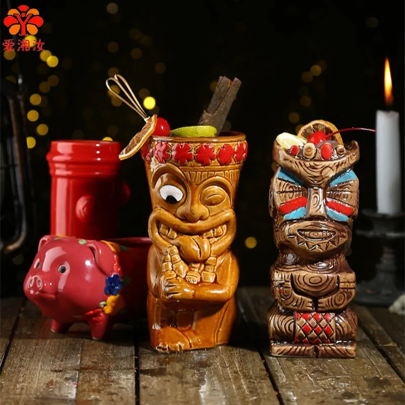 

Bar Tiki Ceramic Cocktail Cup Wine Glass Unicorn Peppa Tree Monster Maya Chief Poker Pattern Hawaiian Personality Doctor Idol