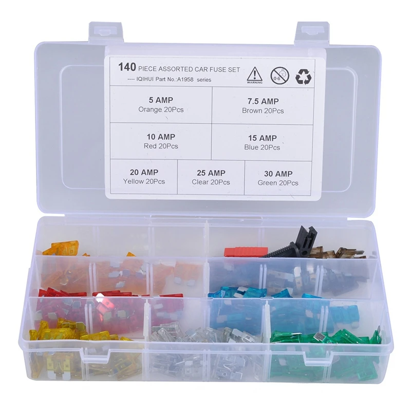 140 шт. набор предохранителей для автомобиля мотоцикла грузовика 5A 7.5A 10A 15A 20A 25A 30Amp