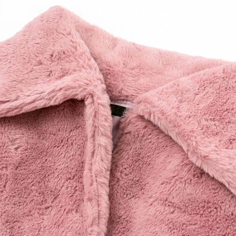 Зимнее Розовое женское пальто из искусственного меха с длинным рукавом мягкая