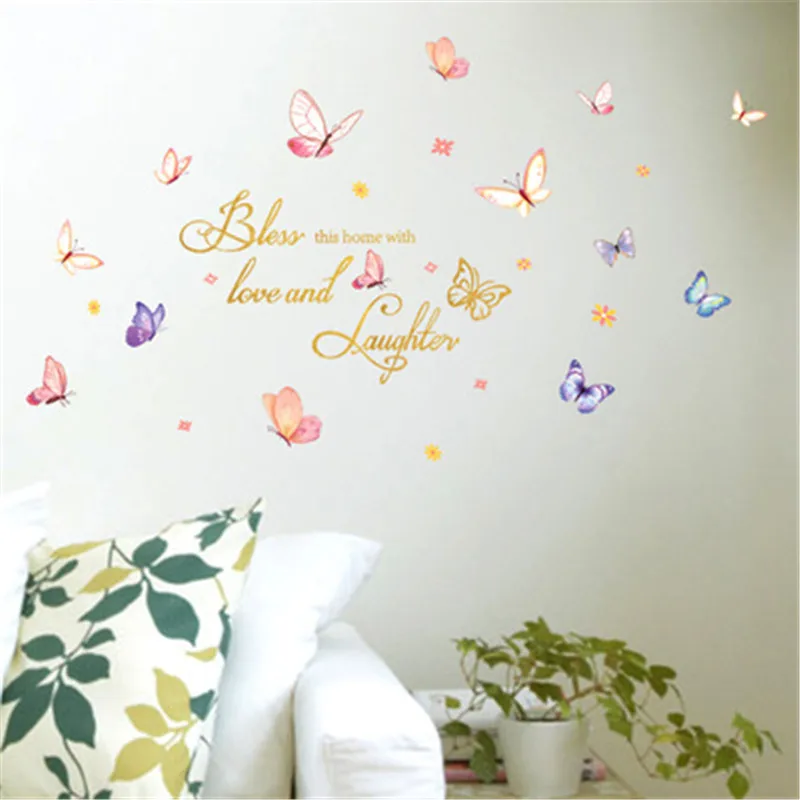 Благословит дом с любовью и смех бабочка наклейки на стену домашний декор