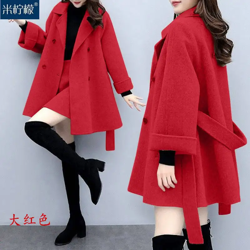 

Female 2021 Autumn And Winter New Small Fragrance Two-piece Woolen Coat Women's Casual Fashion Woolen Suit Skirt Skirt Women C88