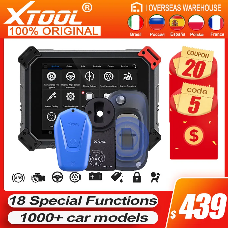 

XTOOL PS80 Lite with KC100 and KS01 Full systems diagnositic tools OBD2 scanner key programmer Code Reader 18 Special Function