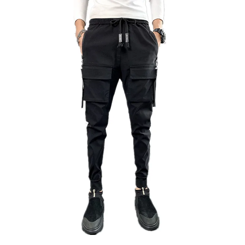 

28-36!Autumn and winter men's multi-pocket overalls plus velvet thick casual pants hairdresser youth Korean version of Harlan fe