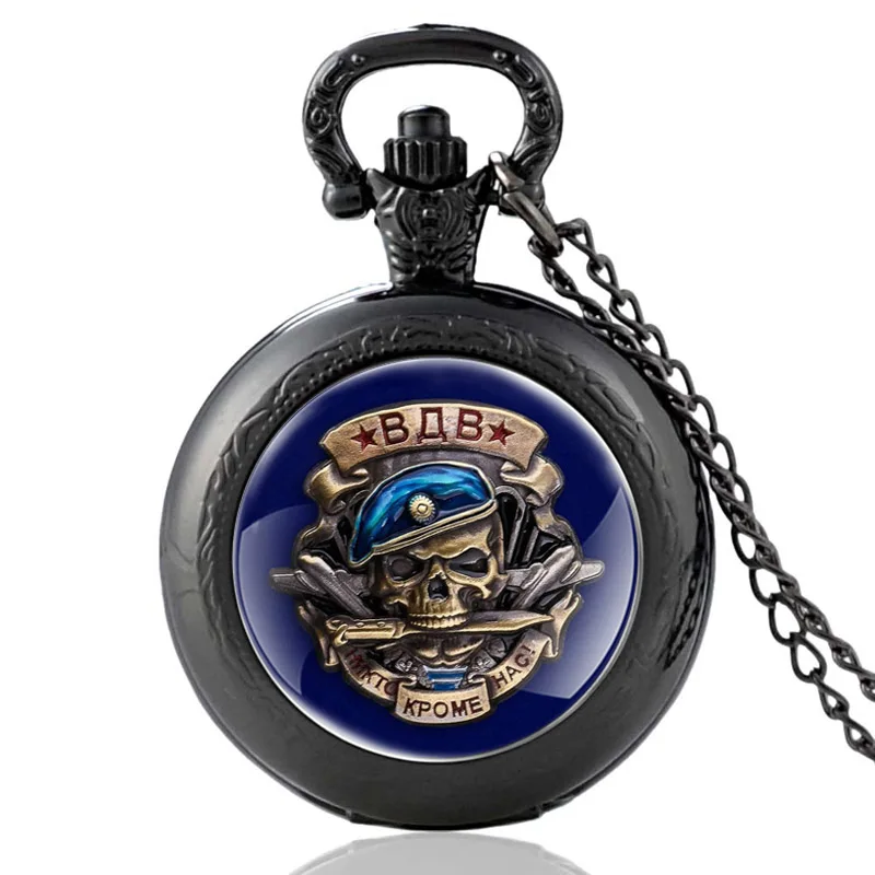 

Black Classic Возду́шно-деса́нтные войска́ Glass Cabochon Quartz Pocket Watch Vintage Men Women Pendant Necklace Watches Gifts