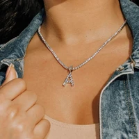 a letter rhinestone necklace initial silver pendant chocker for women crystal alphabet chain jewelry