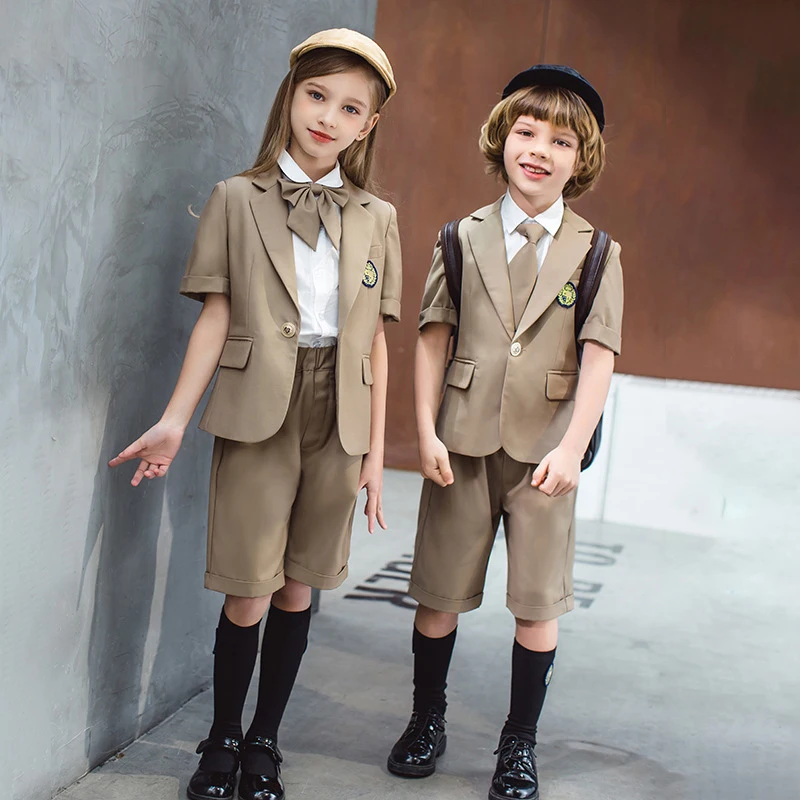 

Детская Корейская японская школьная форма для девочек и мальчиков, белая рубашка, костюм, Блейзер, пальто, шорты, комплект одежды с галстуко...