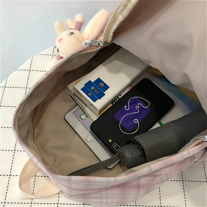

Backpacks Women Harajuku Sweet Plaid All-match Nylon Waterproof Fashion Large Capacity Simple Ins Students Travel Chic Preppy