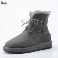 inoe real sheepskin leather natural wool sheep fur lined men short ankle winter snow boots casual shoes waterproof black brown