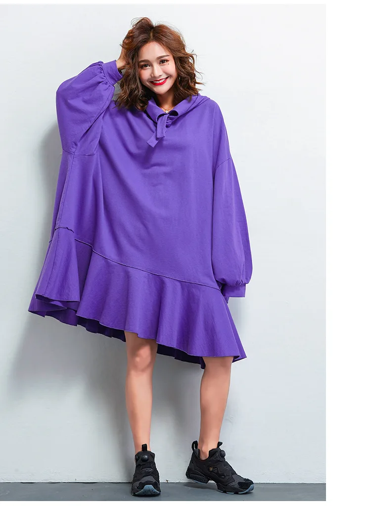 Однотонные хлопковые Лантер рукавами фасона рыбий хвост толстовки с капюшоном