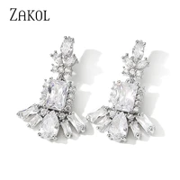 zakol high quality luxury clear color cubic zirconia stud earrings for women exquisite engagement jewelry birthday gifts ep2568
