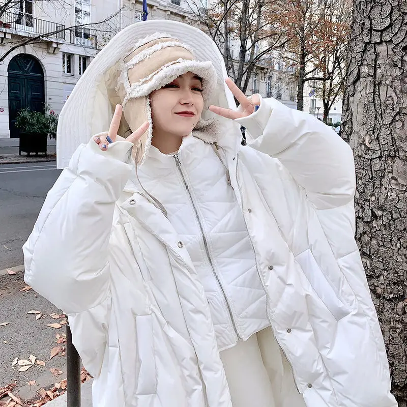 Зимний длинный женский пуховик с белым утиным пухом 2019 зимнее пальто капюшоном