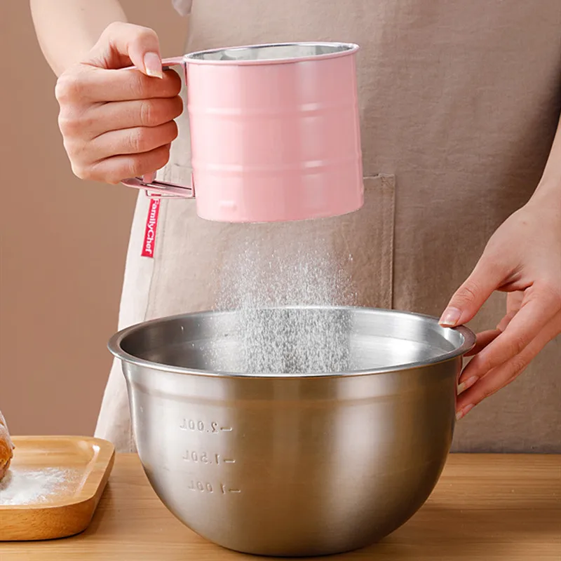 Flour Sifter Cake Tools Pastry Bakeware Semi-automatic Hand-Held Flour Shaker Hand Pressing Flour Sieve Kitchen Accessories