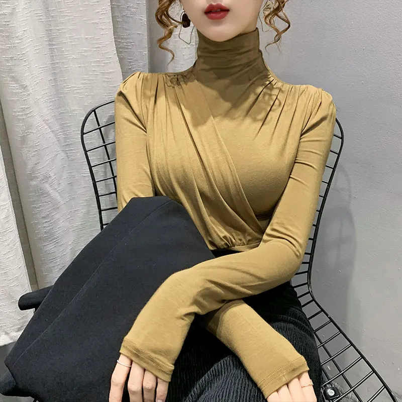 

Casual long-sleeved T-shirt 2021 autumn and winter modal high-neck slim bottoming shirt all-match fashionable women's clothing