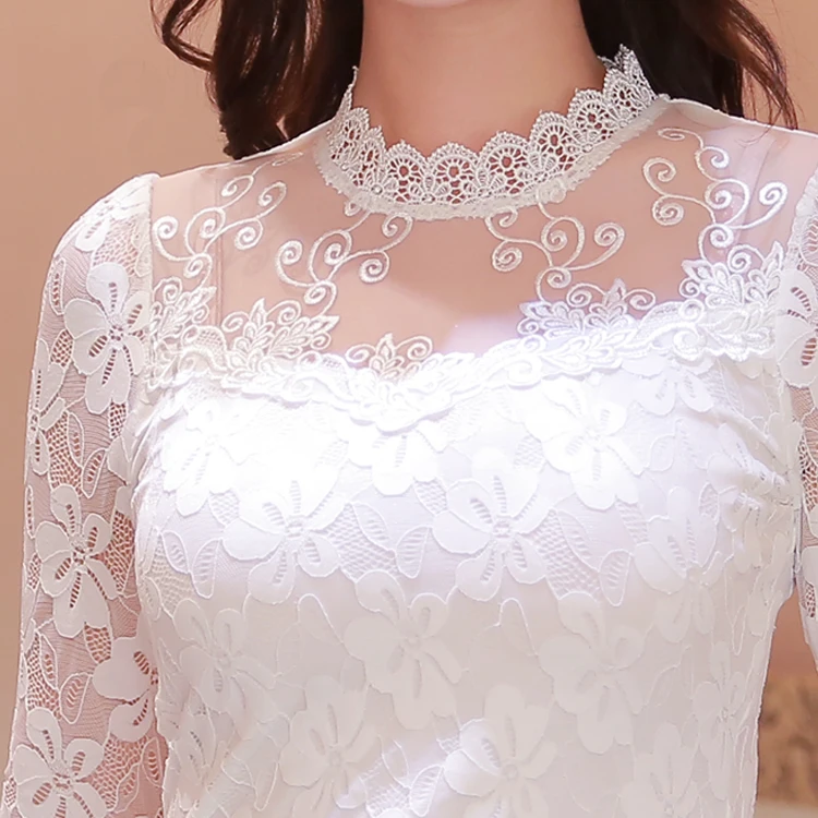 Ретро Blusas Mujer Этнические женские высококачественные Кружевные блузы-водолазки с