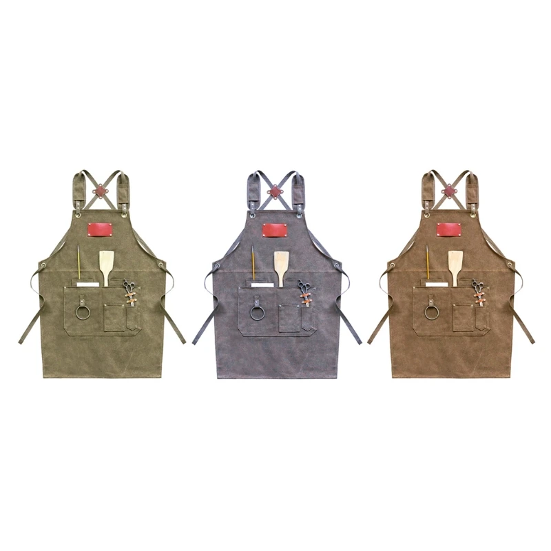 

Canvas Cross Back Chef Aprons for Men Women Portable Apron with Large Pockets and Adjustable Straps