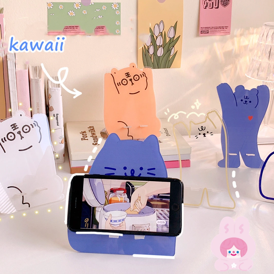 topyu kawaii cute bear cat desk phone stand holder creative acrylic holder for ipad mobile phone office accessories stationery free global shipping