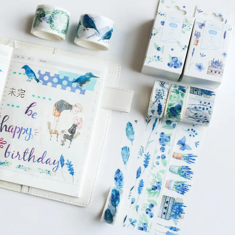 3 рулонов/коробка свечи Washi клейкая лента наклейки синего и розового цвета с