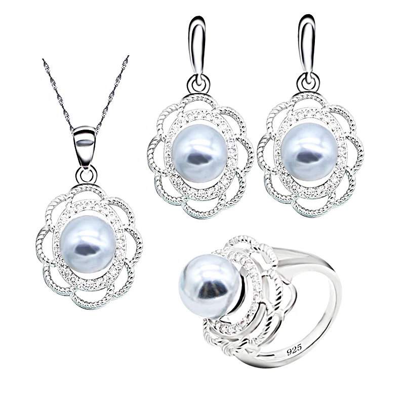 Классический серый жемчуг свадебные ювелирные изделия Серебро 925 набор