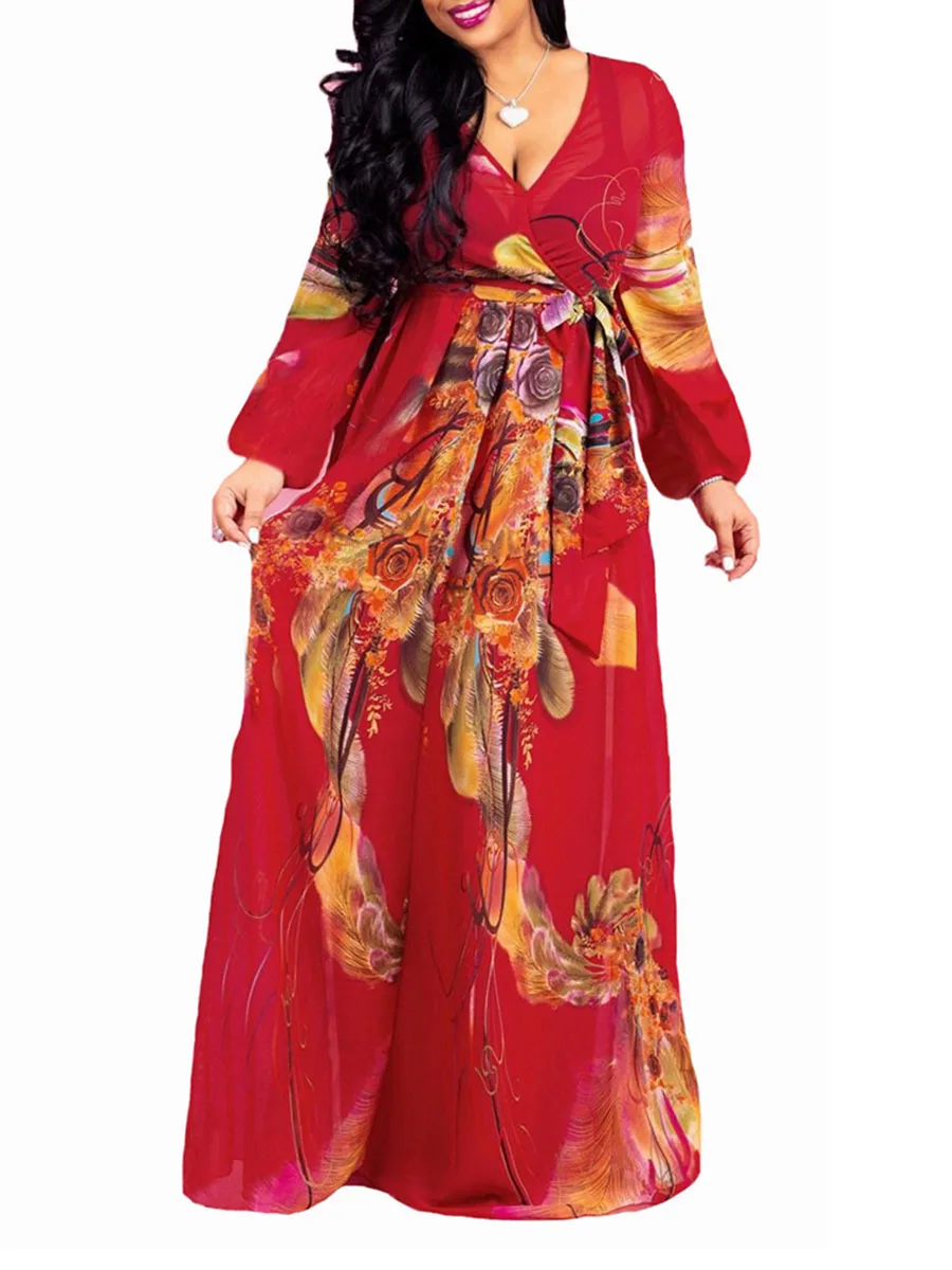 Женское длинное шифоновое платье с синим цветочным принтом Элегантное летнее