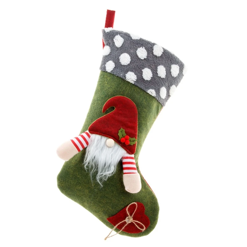 

Плюшевые рождественские чулки в горошек с принтом гном, мультяшный элемент, мешок конфет, рождественские чулки для семейной страны, деревен...