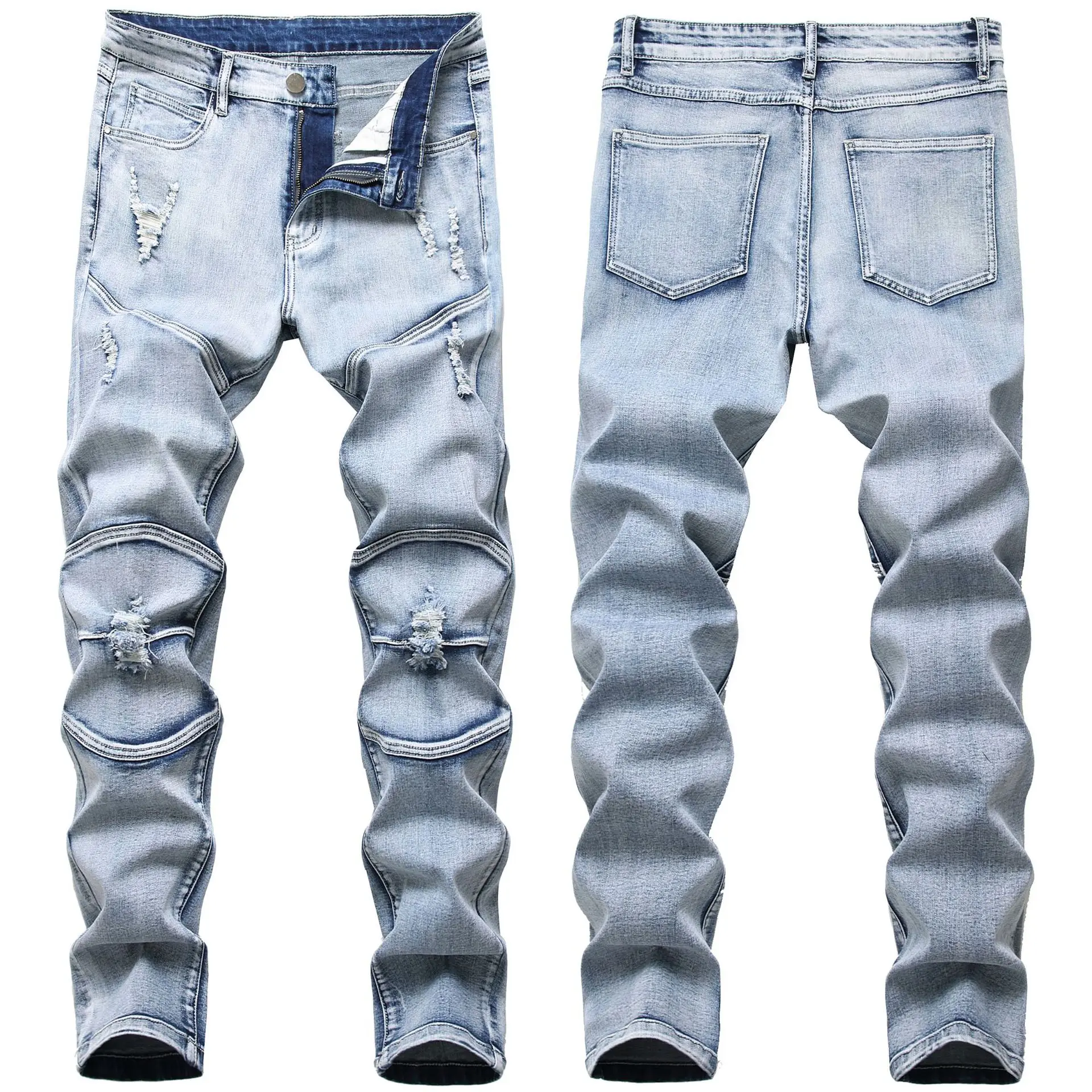 Новинка 2020 мужские джинсы модные Стрейчевые зауженные рваные брюки светло