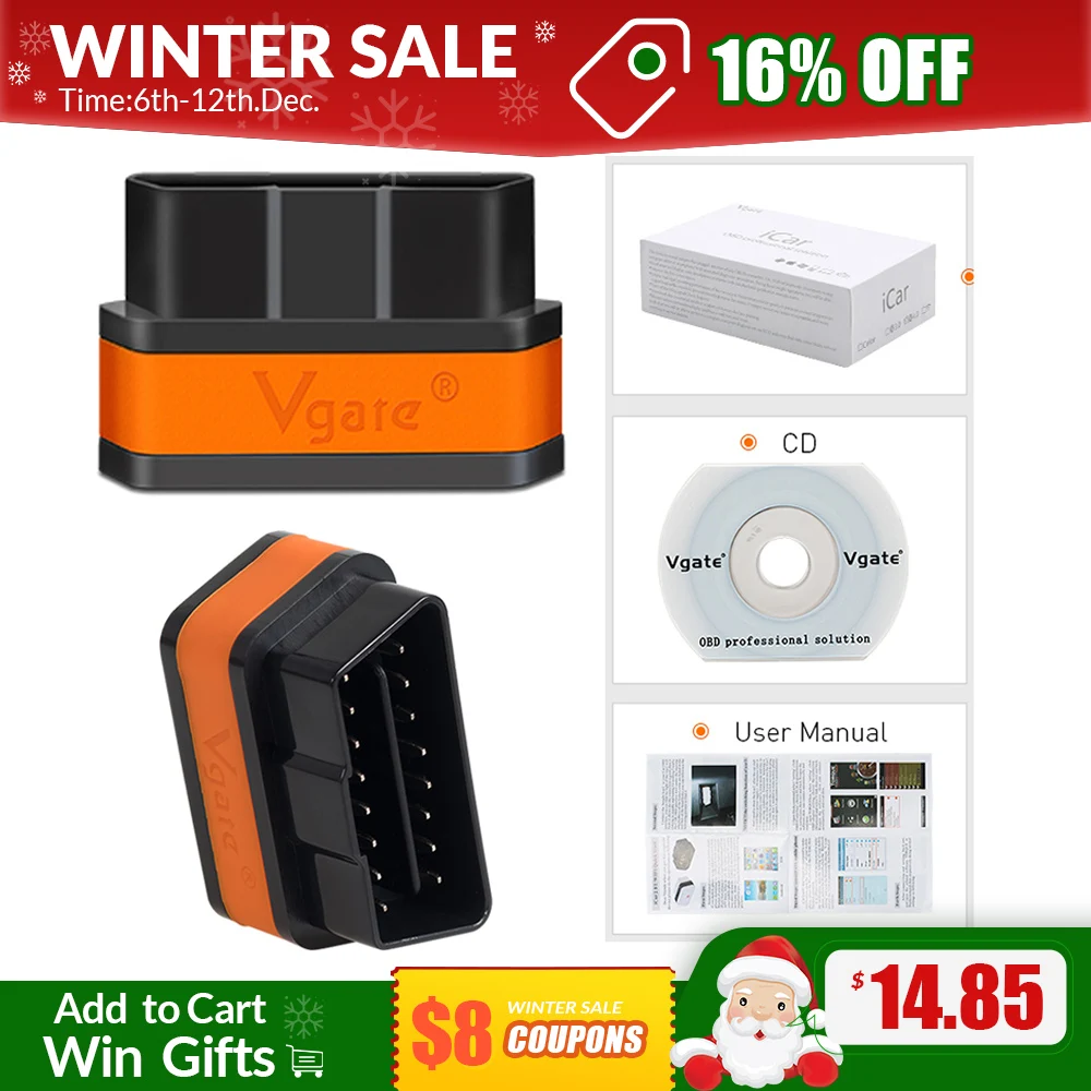 Диагностический инструмент Vgate icar2 компактный сканер OBD2 Bluetooth/Wi Fi для