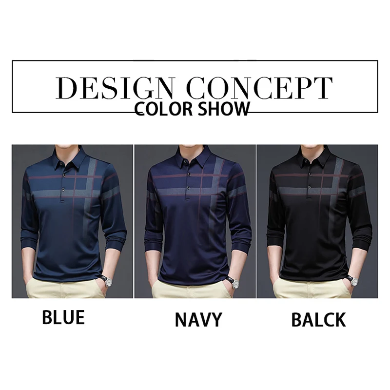 BROWON Spring Autumn Casual T-shirt Men Long Sleeve Turn Down Collor Graphic T Shirts Soft Material Slim Fit Tops | Мужская одежда