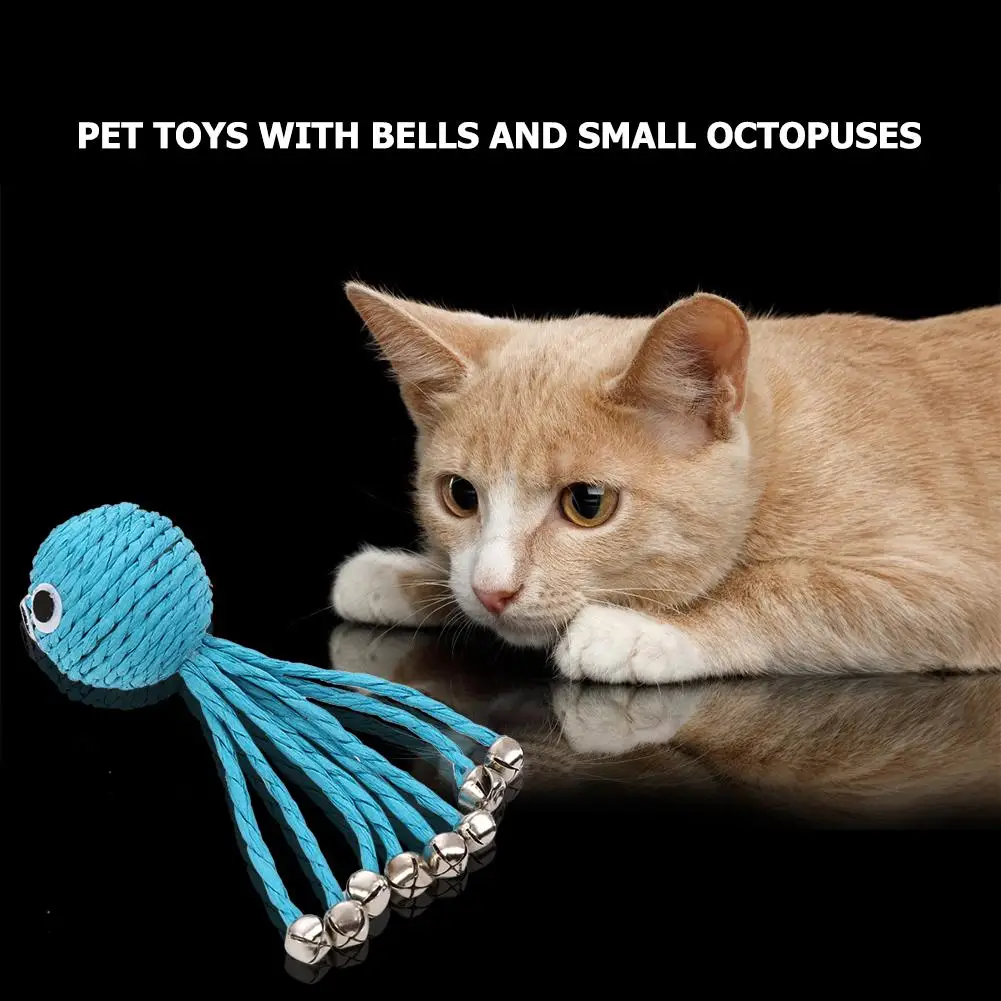 

Lovely Dog Cat Blue Paper Rope Octopus Shape with Bell Toy for Kitten Puppy